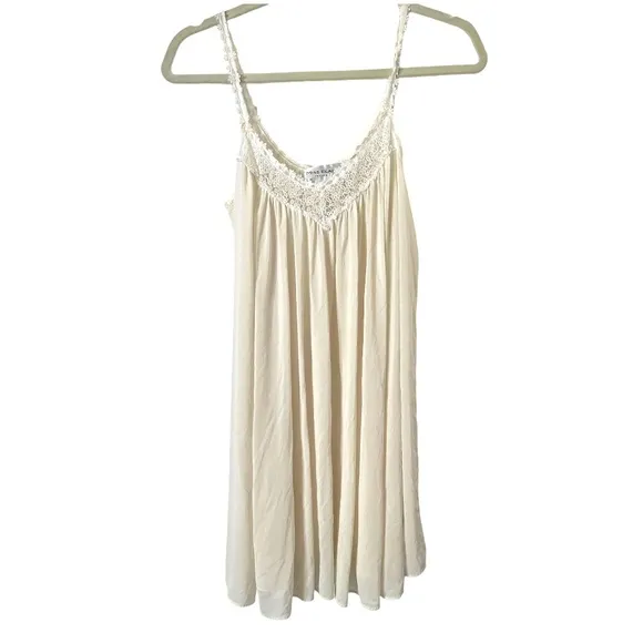 Miss‎ Elaine Vintage Nightgown Embroidered Floral Lace Trim Sleeveless White M