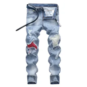 Motorcycle Jeans Fashion Men's Ripped Jeans Mid Waisted Urban Jeans