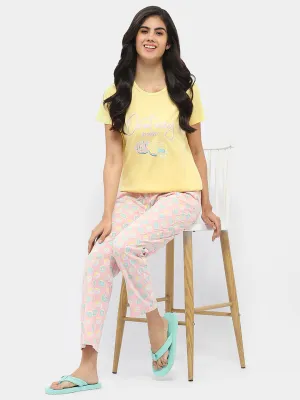 mSECRET Graphic Print Yellow and Pink Nightsuit