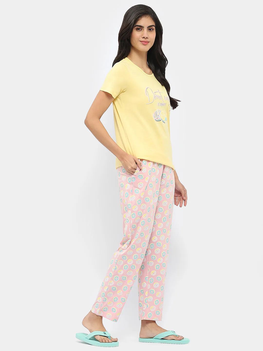 mSECRET Graphic Print Yellow and Pink Nightsuit