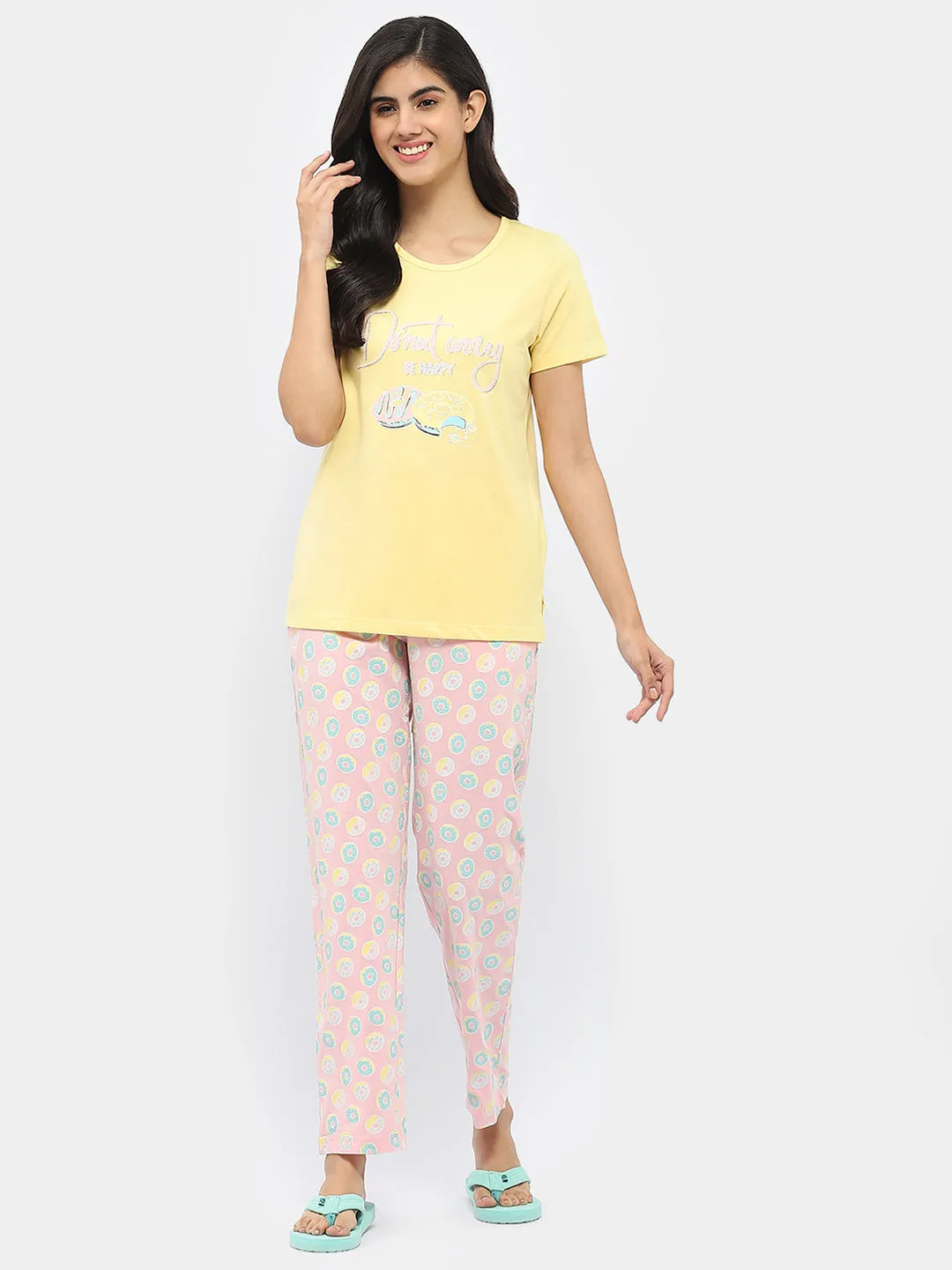 mSECRET Graphic Print Yellow and Pink Nightsuit