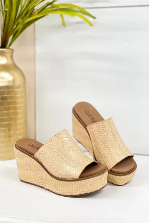 Mugshot Gold Raffia Cork Wedge