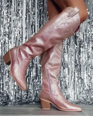 Nash Rhinestone Boots - Light Pink