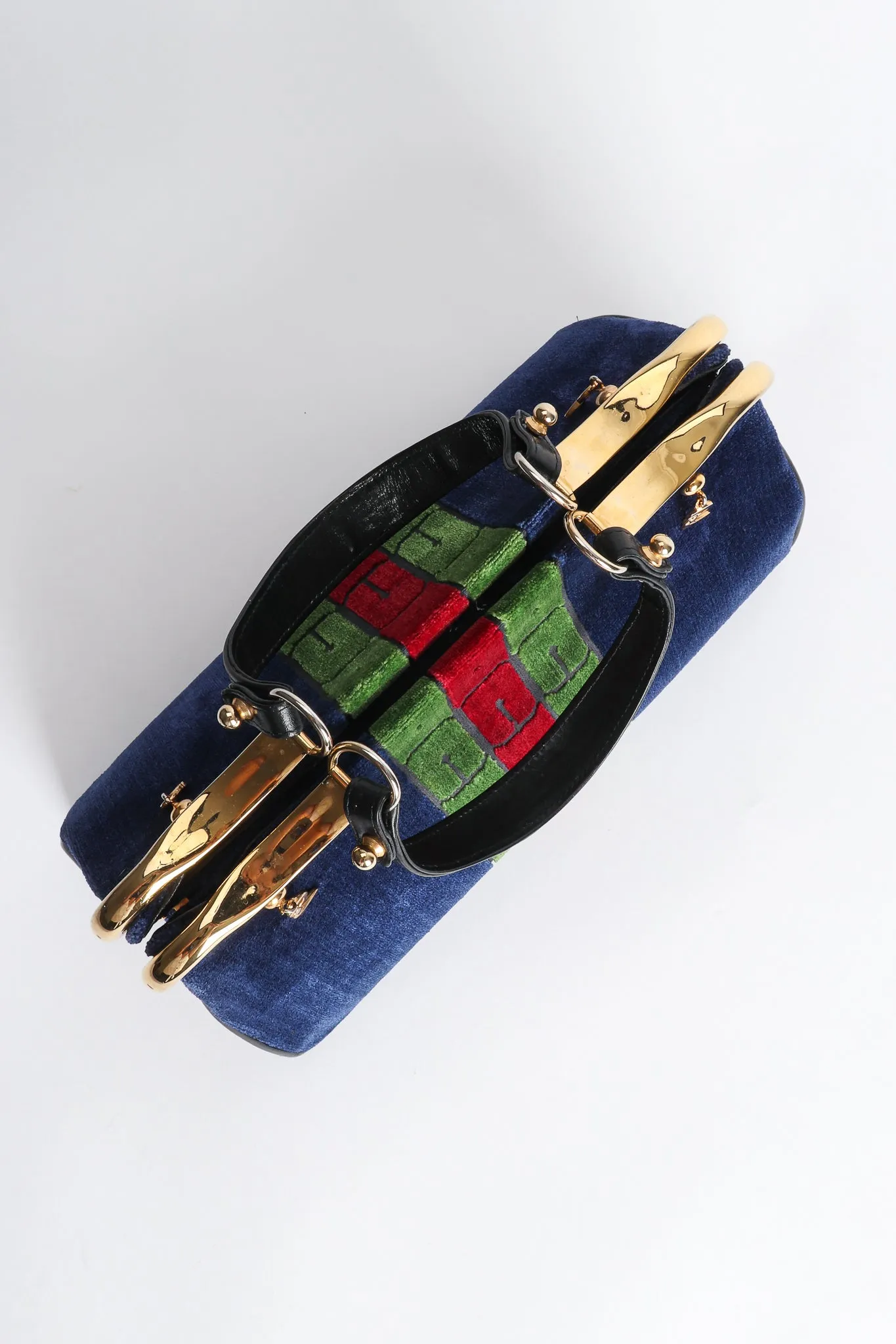 Navy Stripe Velvet Frame Handbag