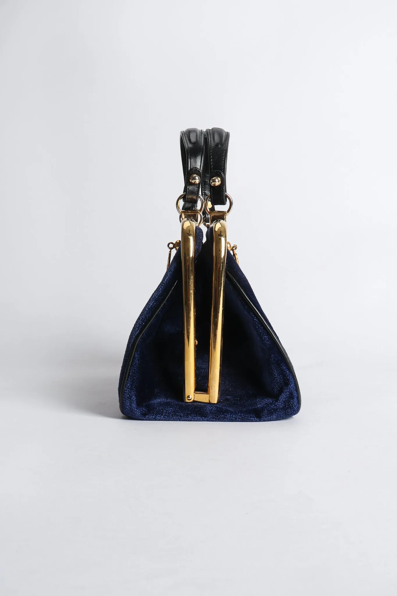 Navy Stripe Velvet Frame Handbag
