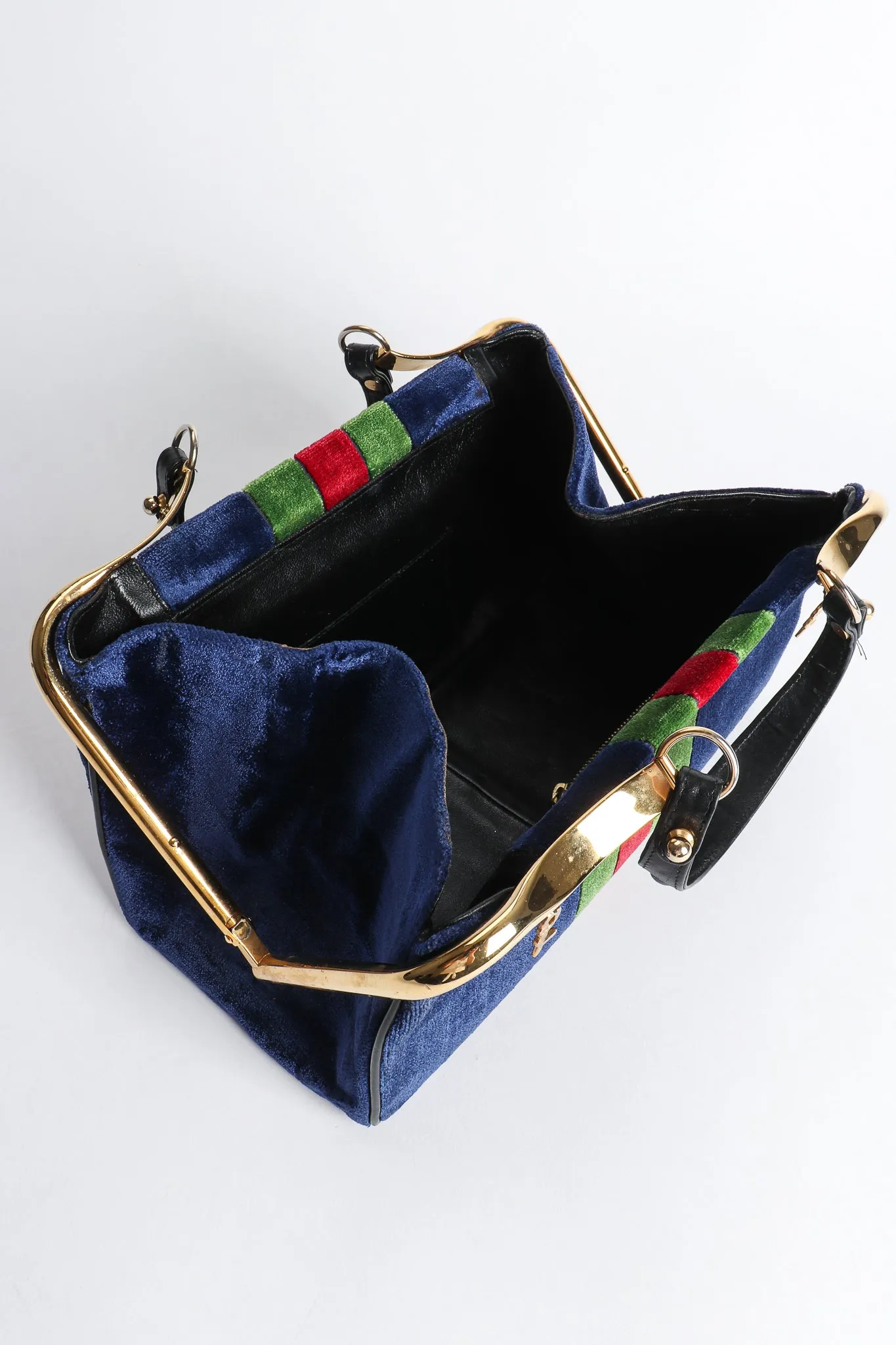 Navy Stripe Velvet Frame Handbag