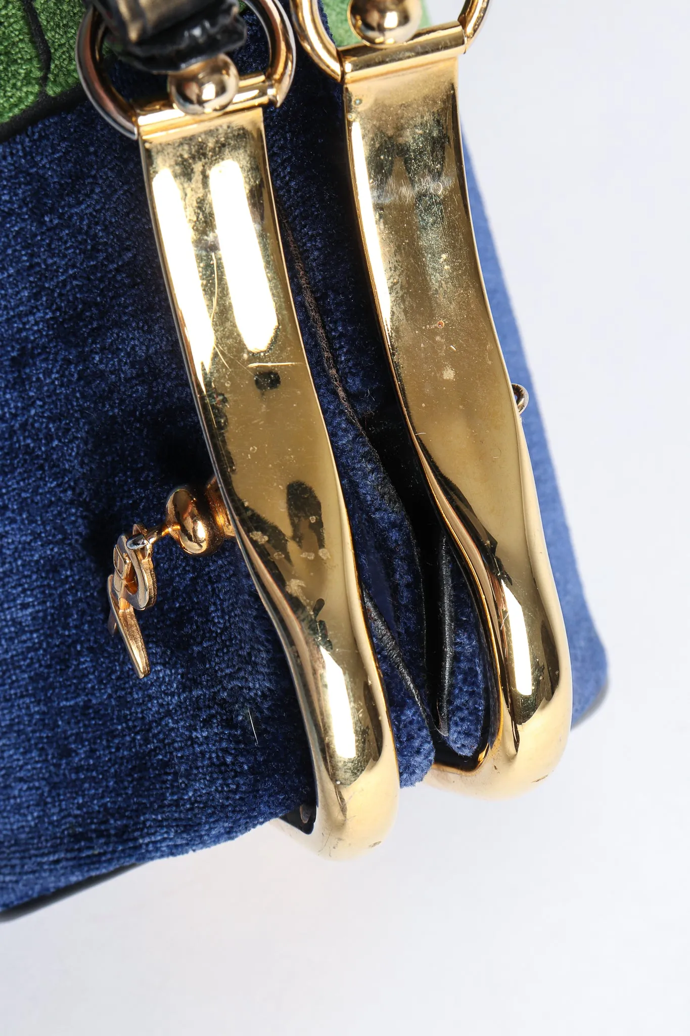 Navy Stripe Velvet Frame Handbag