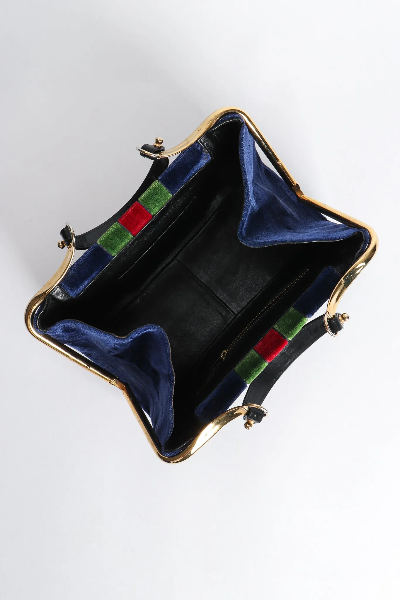 Navy Stripe Velvet Frame Handbag