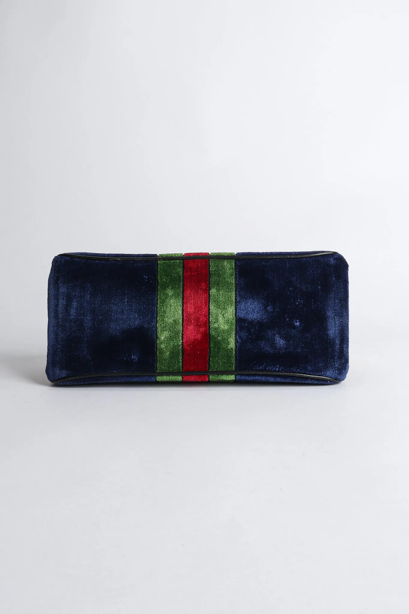 Navy Stripe Velvet Frame Handbag