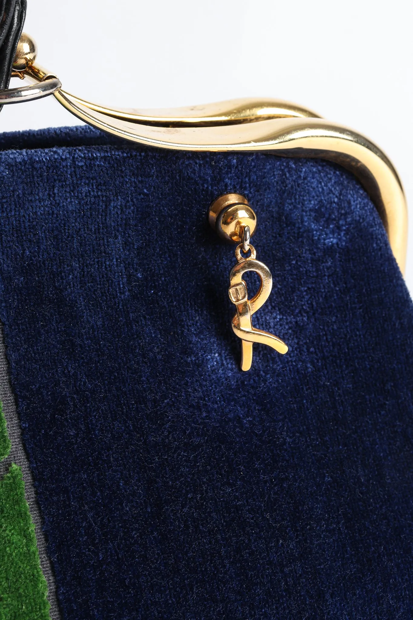 Navy Stripe Velvet Frame Handbag