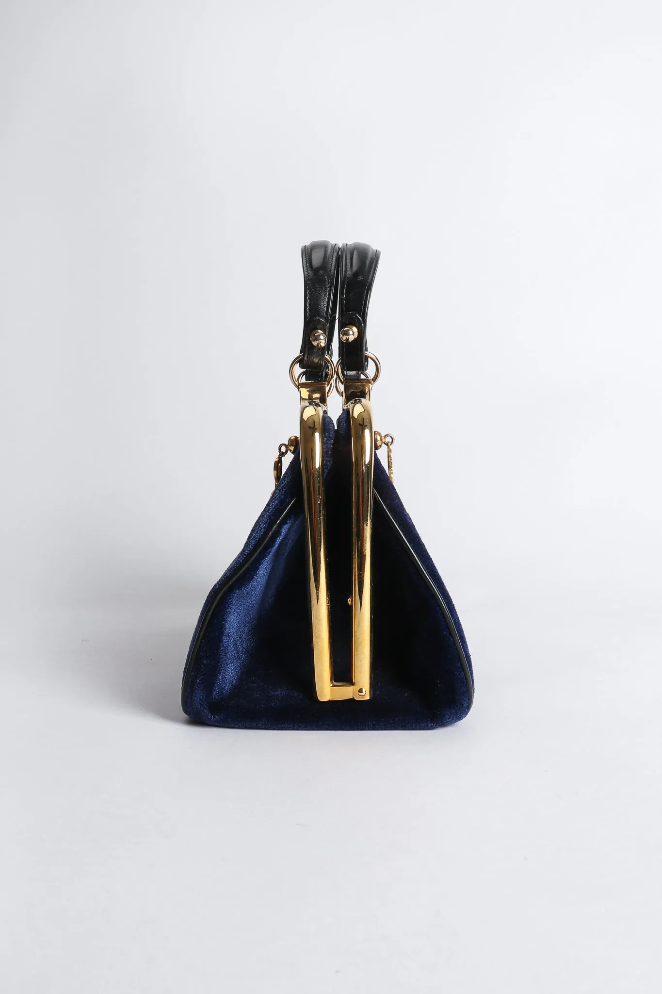 Navy Stripe Velvet Frame Handbag