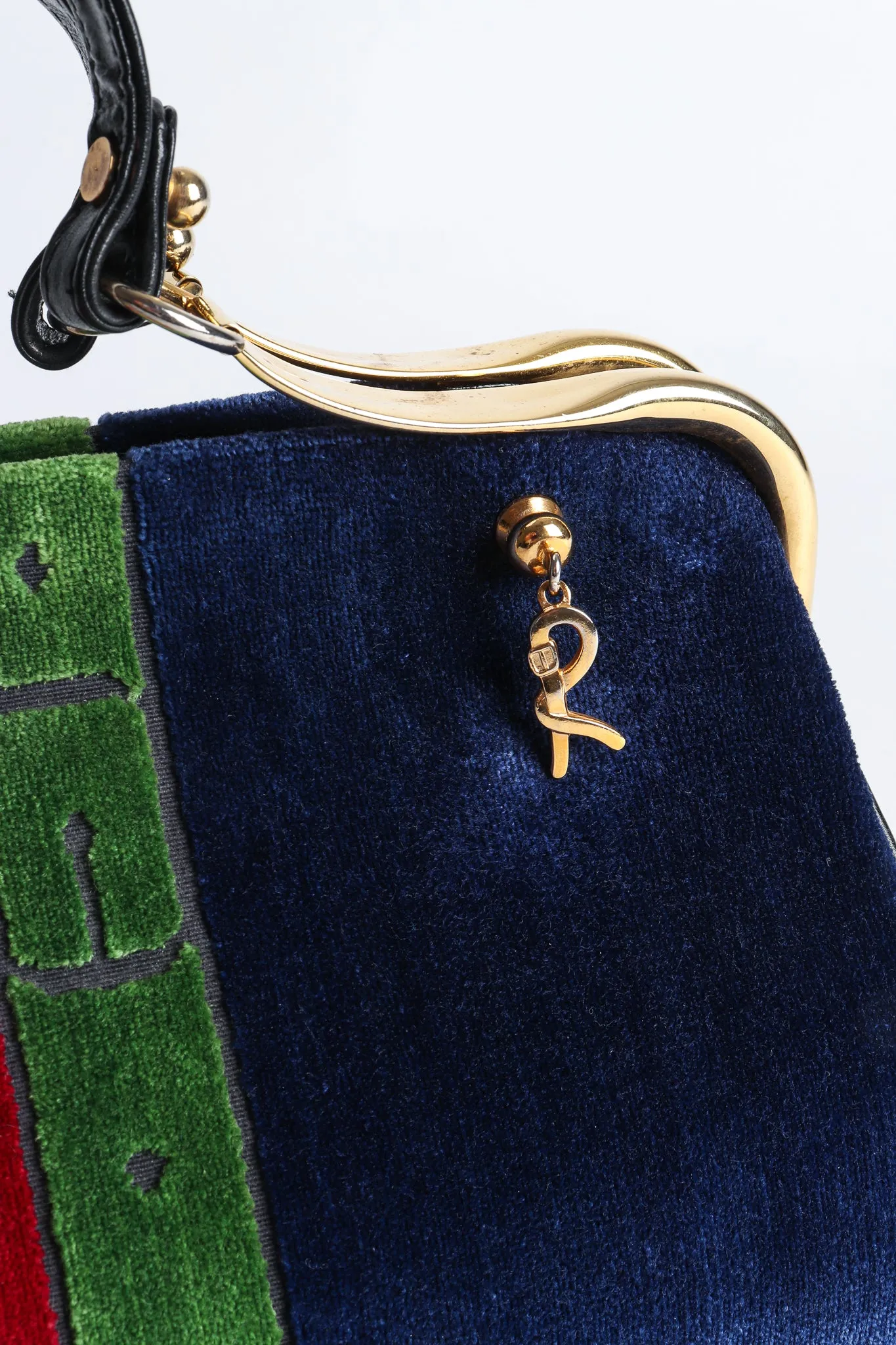 Navy Stripe Velvet Frame Handbag