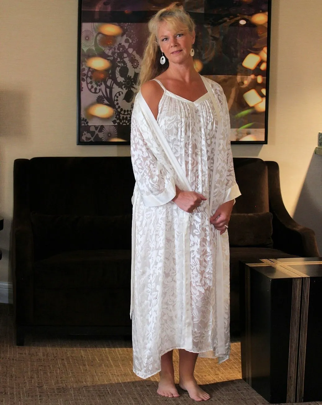 Nyteez Women's Nightgown Silk Burnout Long Gown Sleeveless