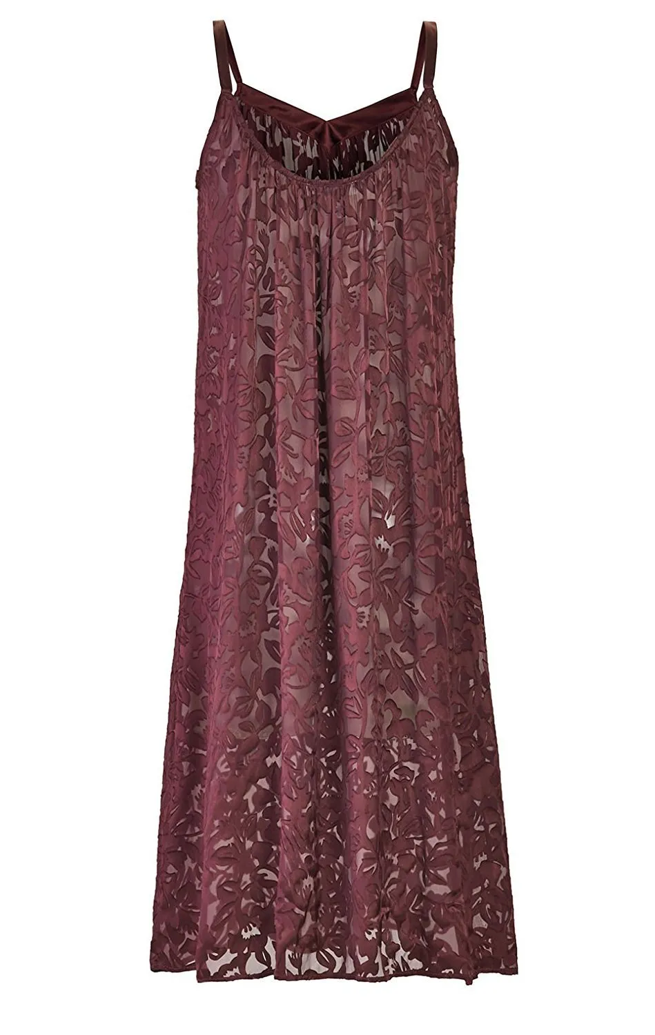 Nyteez Women's Nightgown Silk Burnout Long Gown Sleeveless