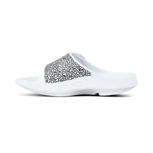 Ofoos Unisex OOahh Sport Flex Limited Slide Sandals - White Labyrinth