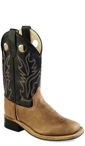 Old West Light Brown Childrens Boys Carona Leather Sq Toe Cowboy Boots 11 D
