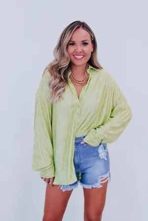 Paige Plisse Button Down Blouse - Lime