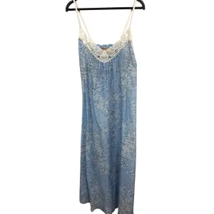Papinelle Blue Floral Lace Trim Sleeveless Nightgown M