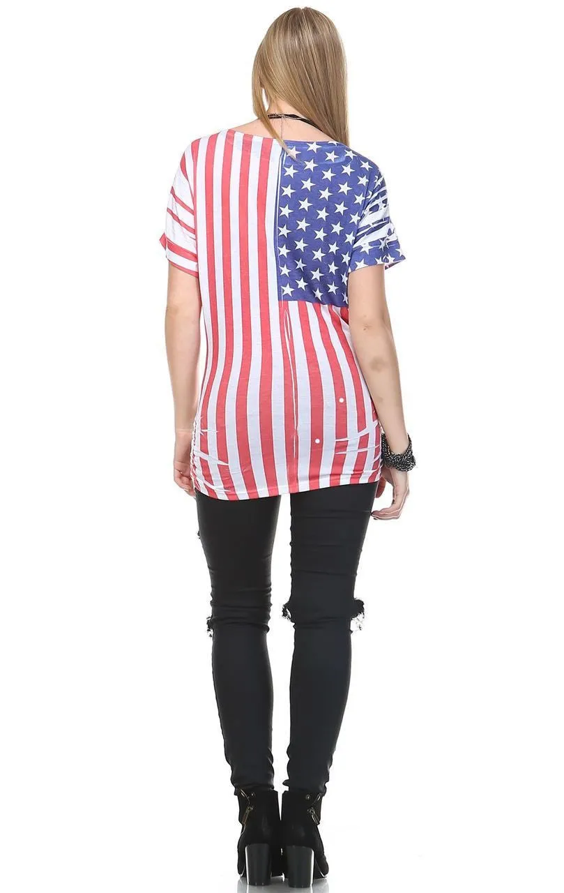 Patriotic Shirt Short Sleeve Bold Flag Red White Blue