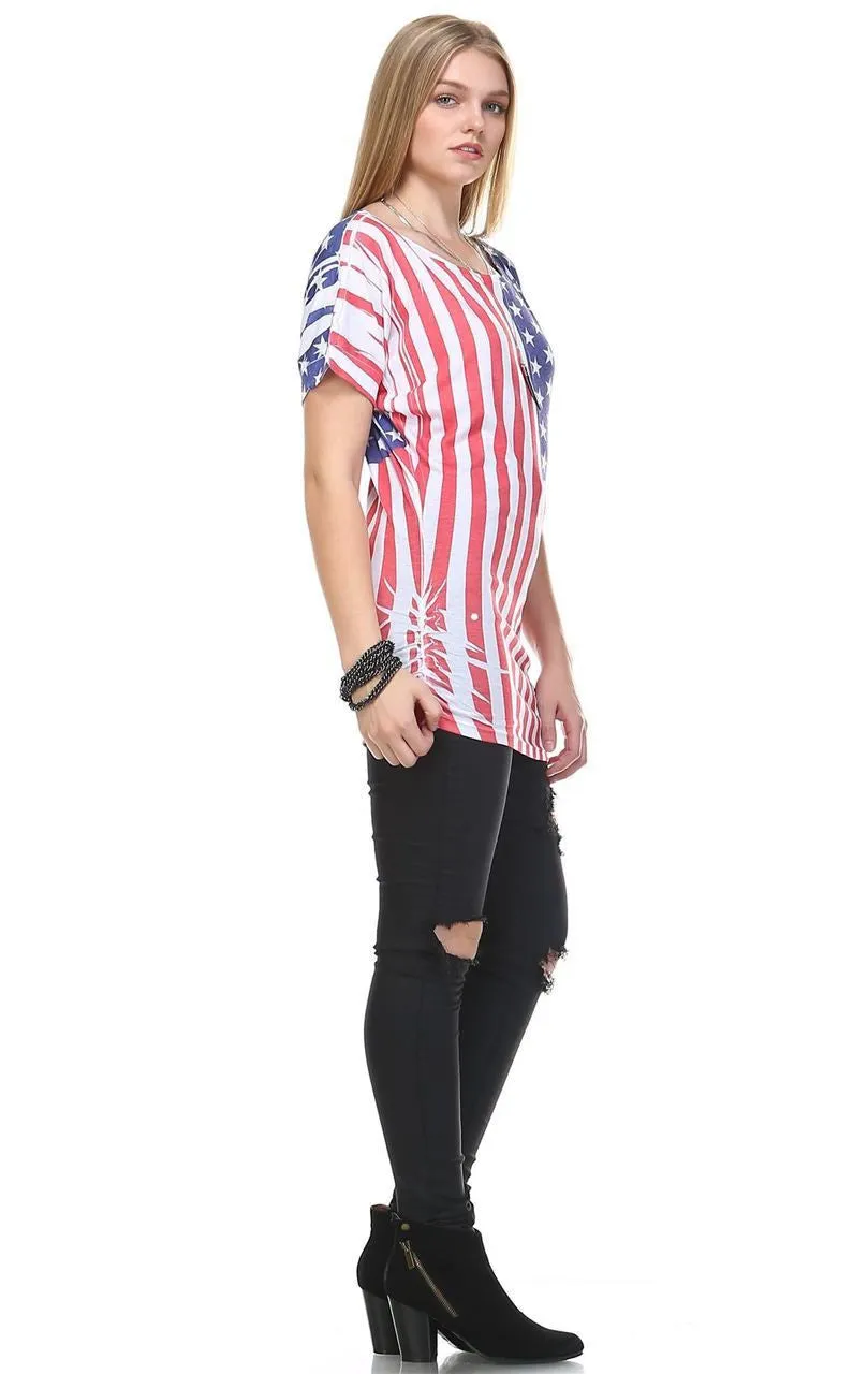 Patriotic Shirt Short Sleeve Bold Flag Red White Blue