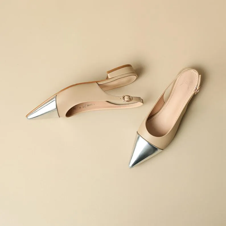 Petite Size Metallic Toe Slingback Heels ES127