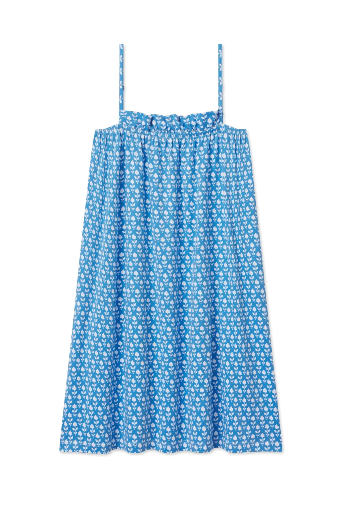 Pima Ruffle Nightgown in Delphinium Inverse Bloom