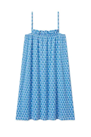 Pima Ruffle Nightgown in Delphinium Inverse Bloom