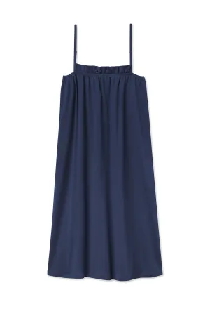 Pima Ruffle Nightgown in Navy
