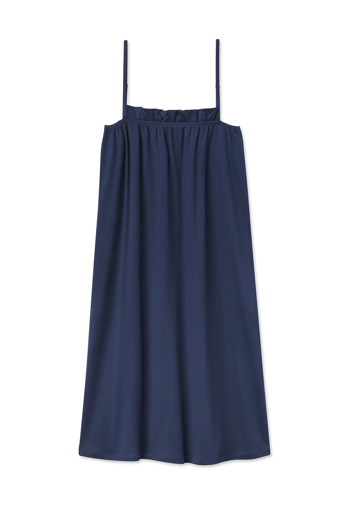 Pima Ruffle Nightgown in Navy