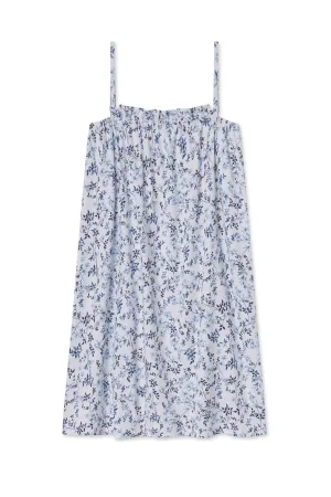 Pima Ruffle Nightgown in Serene Blue Botanical Vines