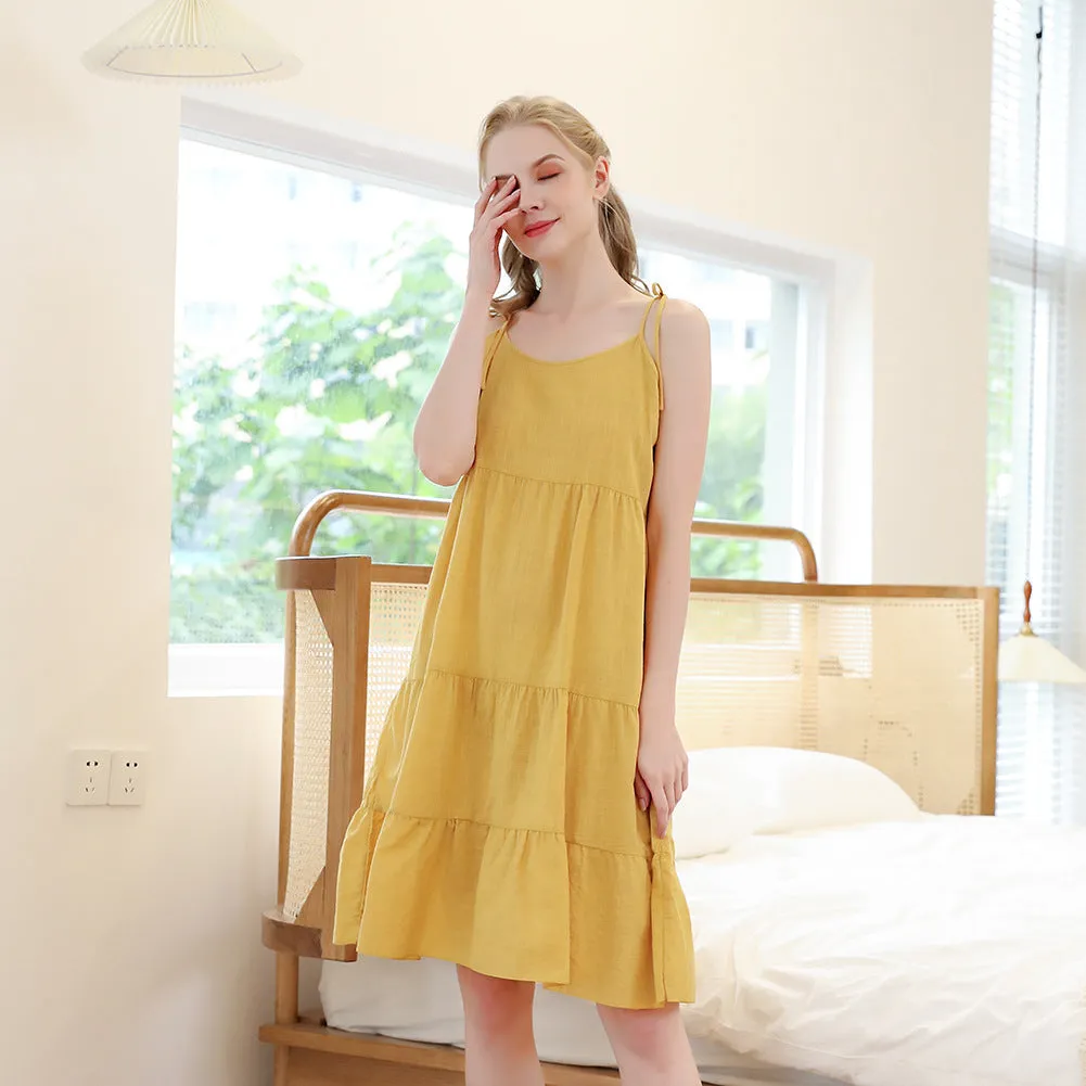 Plus Size Nightgown Sling Two Bow Tie Round Neck Rayon Nightdress Length