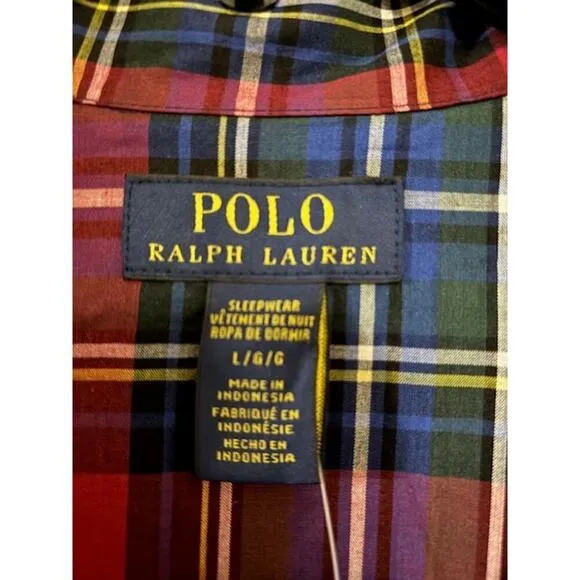 Polo Ralph Lauren Sleep Shirt Sleepwear Nightgown Button Plaid Womens Large NWT