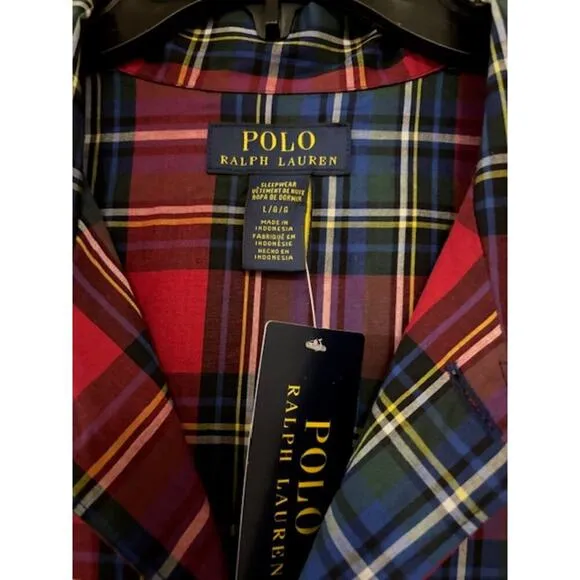 Polo Ralph Lauren Sleep Shirt Sleepwear Nightgown Button Plaid Womens Large NWT