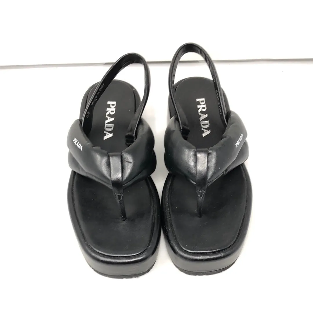 PRADA Black Leather Sandal with Leather Thong