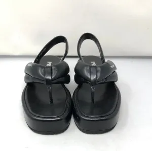 PRADA Black Leather Sandal with Leather Thong