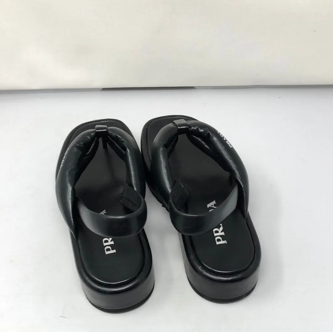 PRADA Black Leather Sandal with Leather Thong