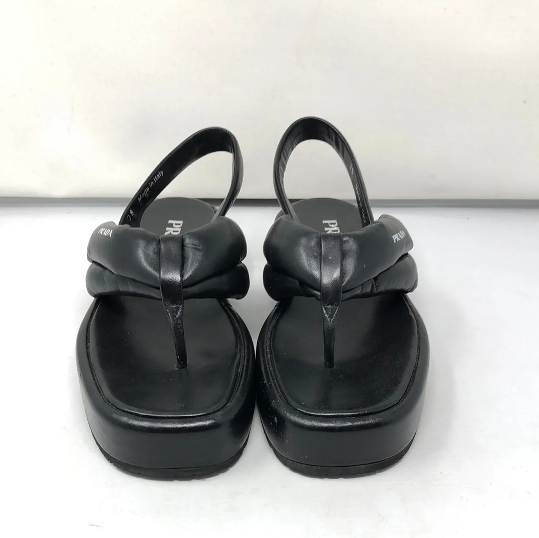 PRADA Black Leather Sandal with Leather Thong