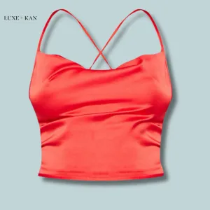 PRETTYLITTLETHING Red Satin Strappy Back Cowl Neck Cami