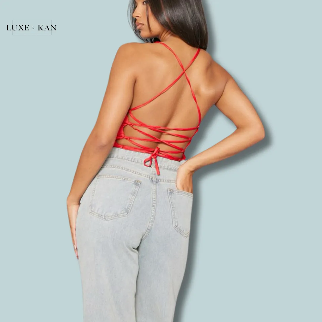 PRETTYLITTLETHING Red Satin Strappy Back Cowl Neck Cami