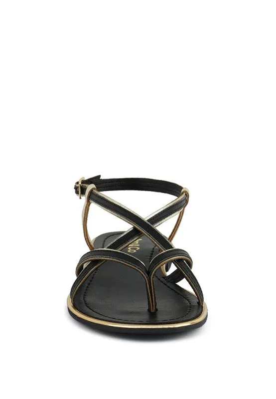 Rag & Co Pheboe Leather Strappy Flat Sandals