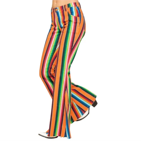 RANCH DRESS'N Fallon Taylor &quot;Orange Serape&quot; super flare cowgirl jeans sz 14