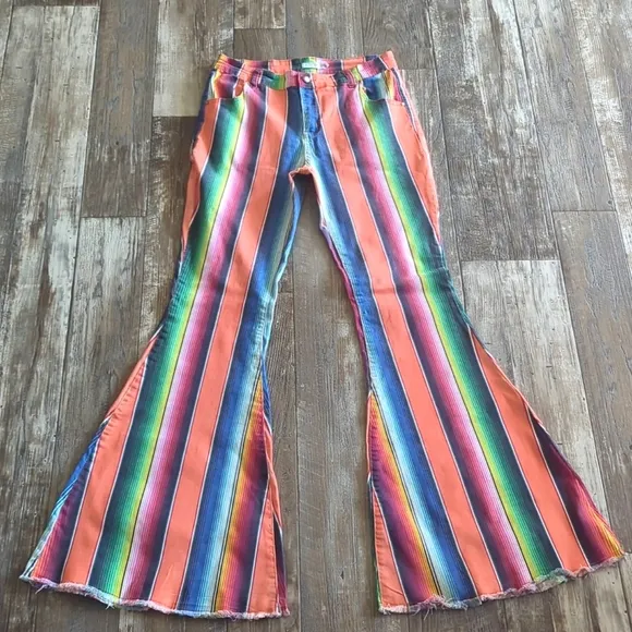 RANCH DRESS'N Fallon Taylor &quot;Orange Serape&quot; super flare cowgirl jeans sz 14
