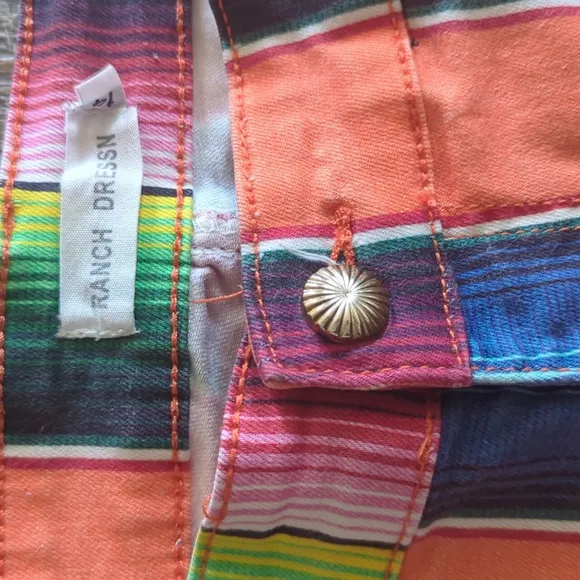 RANCH DRESS'N Fallon Taylor &quot;Orange Serape&quot; super flare cowgirl jeans sz 14