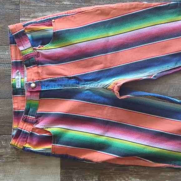 RANCH DRESS'N Fallon Taylor &quot;Orange Serape&quot; super flare cowgirl jeans sz 14