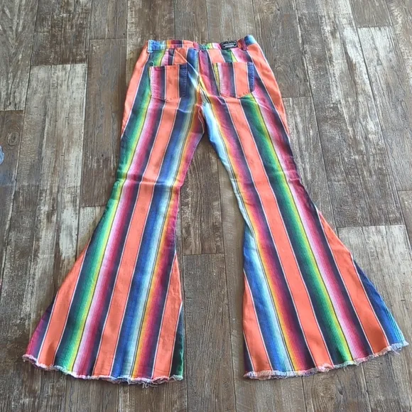 RANCH DRESS'N Fallon Taylor &quot;Orange Serape&quot; super flare cowgirl jeans sz 14