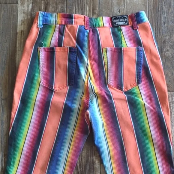 RANCH DRESS'N Fallon Taylor &quot;Orange Serape&quot; super flare cowgirl jeans sz 14