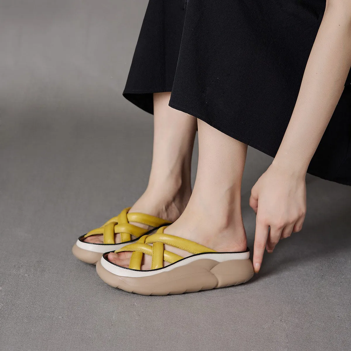 Raya Criss Cross Rubber Sole Wedge Slippers - 3 Colors
