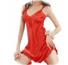 Red-Women Pure Color Strap Dress