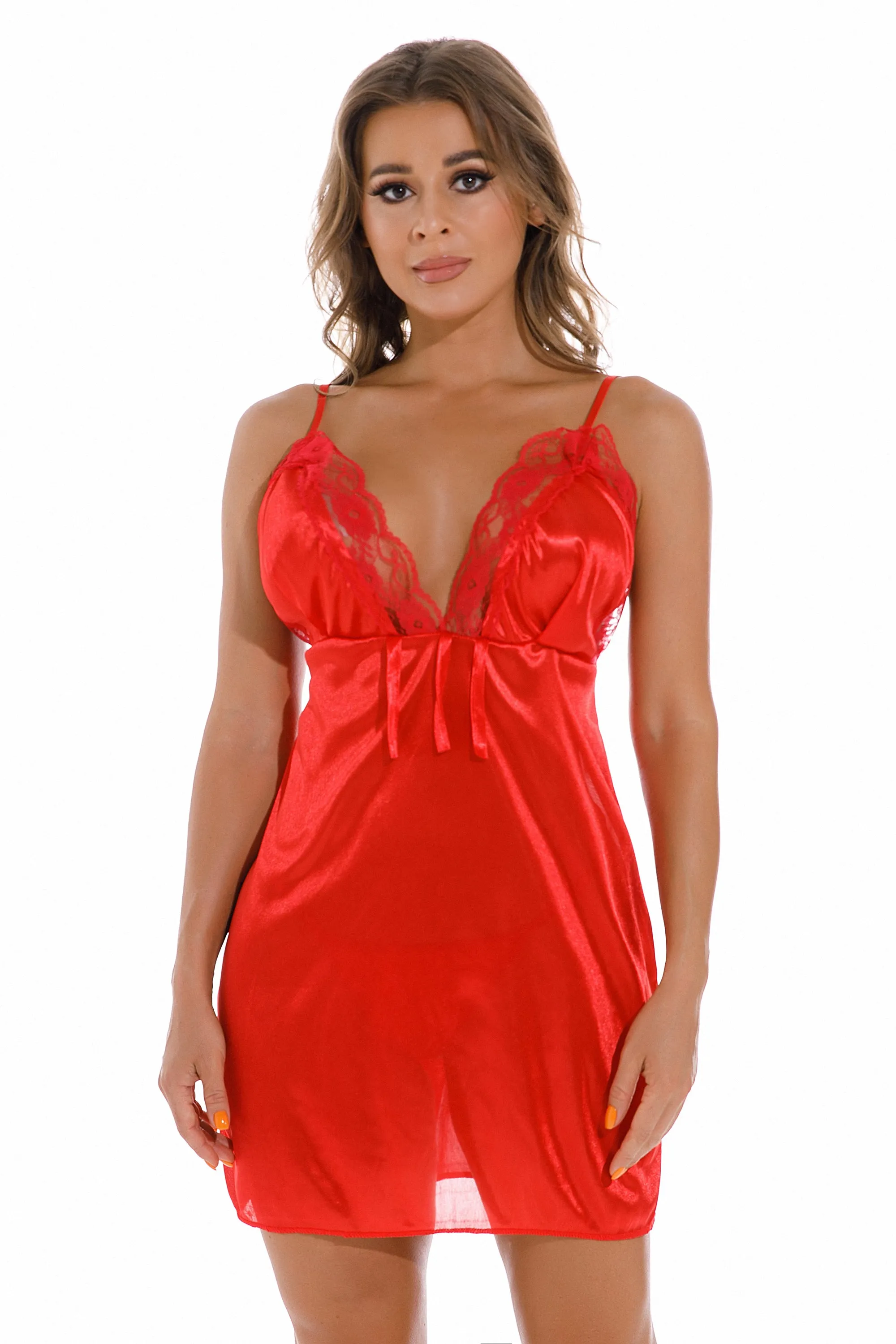 Red-Women Pure Color Strap Dress