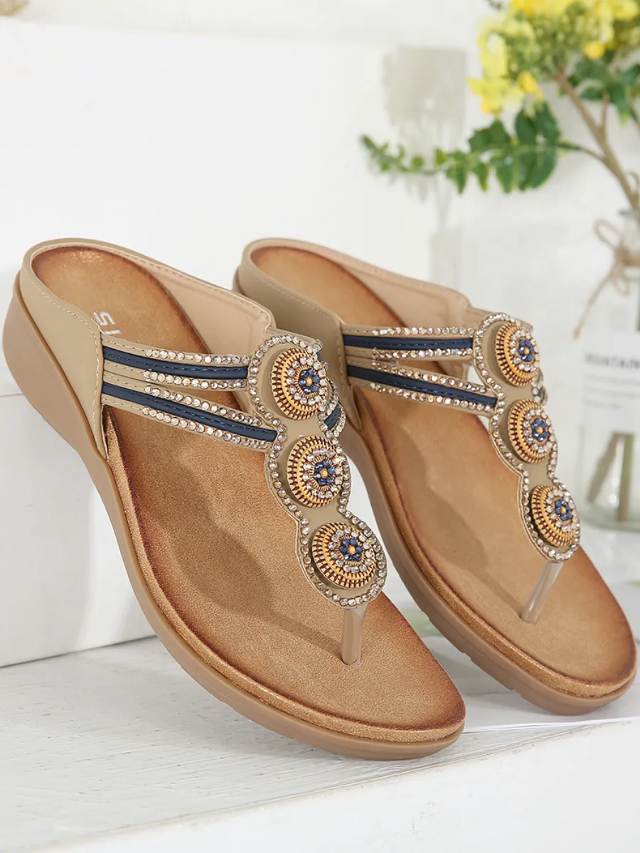 Rhinestone Bead-Accent Sandals - Siketu